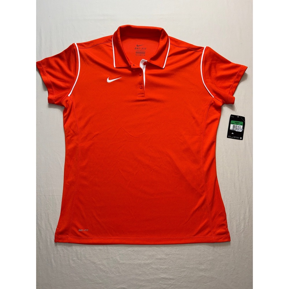 Nike Dri-FIT Womens XL Orange Short Sleeve Golf Polo Shirt White Piping NWT